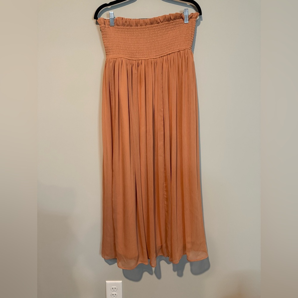 Anthropologie Two-Tone Pleated Maxi Skirt Dress in Beige and Camel - Picture 7 of 12